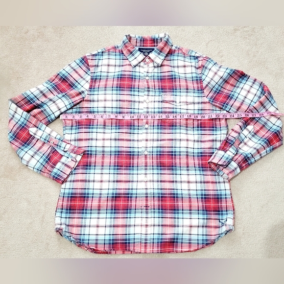 American Eagle Mens Size Large Slim Fit Button Up Plaid Dress Shirt 100% Cotton - Picture 7 of 8